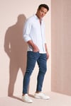 Pamuklu Çizgili Düğmeli Yaka Uzun Kollu Regular Fit Erkek Gömlek CF23S112237 MAVİ-BEYAZ