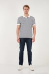 Pamuklu Çizgili Kısa Kollu Düğmeli Erkek Polo T Shirt 5904046 İNDİGO