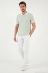 Pamuklu Çizgili Kısa Kollu Düğmeli Erkek Polo T Shirt 5904046 Elma