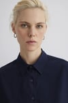 Pamuklu Çizgili Oversize Fit Klasik Yaka Kadın Gömlek 1210878-83699 KOYU LACIVERT