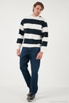 Pamuklu Çizgili Regular Fit Bisiklet Yaka Erkek Sweat 5905790 LACİVERT