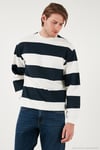 Pamuklu Çizgili Regular Fit Bisiklet Yaka Erkek Sweat 5905790 LACİVERT