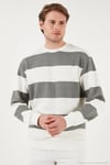 Pamuklu Çizgili Regular Fit Bisiklet Yaka Erkek Sweat 5905790 AÇIK HAKİ