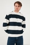 Pamuklu Çizgili Regular Fit Bisiklet Yaka Erkek Sweat 5905790 LACİVERT