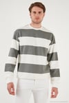 Pamuklu Çizgili Regular Fit Bisiklet Yaka Erkek Sweat 5905790 AÇIK HAKİ