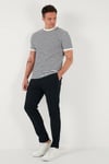 Pamuklu Çizgili Regular Fit Bisiklet Yaka Erkek T Shirt 5903005 İNDİGO