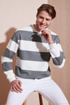 Pamuklu Çizgili Regular Fit Bisiklet Yaka Erkek Sweat 5905790 AÇIK HAKİ