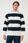Pamuklu Çizgili Regular Fit Bisiklet Yaka Erkek Sweat 5905790 LACİVERT