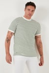 Pamuklu Çizgili Regular Fit Bisiklet Yaka Erkek T Shirt 5903005 ELMA YEŞİLİ