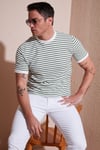 Pamuklu Çizgili Regular Fit Bisiklet Yaka Erkek T Shirt 5903005 ELMA YEŞİLİ