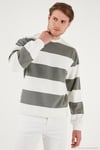 Pamuklu Çizgili Regular Fit Bisiklet Yaka Erkek Sweat 5905790 AÇIK HAKİ
