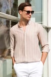 Pamuklu Çizgili Regular Fit Düğmeli Yaka Erkek Gömlek CF21S112480 Taş-Beyaz
