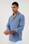Pamuklu Çizgili Regular Fit Düğmeli Yaka Erkek Gömlek CF21S112480 SAKS-BEYAZ