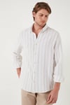 Pamuklu Çizgili Regular Fit Düğmeli Yaka Erkek Gömlek CF21S112480 Beyaz-Taş