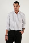 Pamuklu Çizgili Regular Fit Düğmeli Yaka Erkek Gömlek CF21S112480 BEYAZ-LACİVERT