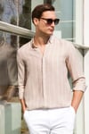 Pamuklu Çizgili Regular Fit Düğmeli Yaka Erkek Gömlek CF21S112480 Taş-Beyaz