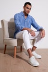Pamuklu Çizgili Regular Fit Düğmeli Yaka Erkek Gömlek CF21S112480 SAKS-BEYAZ