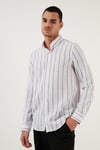 Pamuklu Çizgili Regular Fit Düğmeli Yaka Erkek Gömlek CF21S112480 BEYAZ-LACİVERT