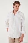 Pamuklu Çizgili Regular Fit Düğmeli Yaka Erkek Gömlek CF21S112480 Beyaz-Taş