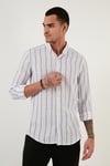 Pamuklu Çizgili Regular Fit Düğmeli Yaka Erkek Gömlek CF21S112480 BEYAZ-LACİVERT