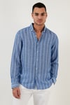 Pamuklu Çizgili Regular Fit Düğmeli Yaka Erkek Gömlek CF21S112480 SAKS-BEYAZ