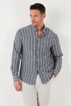 Pamuklu Çizgili Regular Fit Düğmeli Yaka Erkek Gömlek CF21S112480 SİYAH-BEYAZ