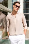 Pamuklu Çizgili Regular Fit Düğmeli Yaka Erkek Gömlek CF21S112480 Taş-Beyaz