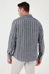 Pamuklu Çizgili Regular Fit Düğmeli Yaka Erkek Gömlek CF21S112480 SİYAH-BEYAZ