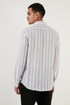 Pamuklu Çizgili Regular Fit Düğmeli Yaka Erkek Gömlek CF21S112480 BEYAZ-LACİVERT