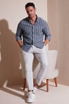 Pamuklu Çizgili Regular Fit Düğmeli Yaka Erkek Gömlek CF21S112480 SİYAH-BEYAZ