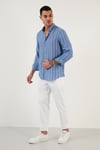 Pamuklu Çizgili Regular Fit Düğmeli Yaka Erkek Gömlek CF21S112480 SAKS-BEYAZ
