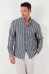 Pamuklu Çizgili Regular Fit Düğmeli Yaka Erkek Gömlek CF21S112480 SİYAH-BEYAZ