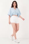 Pamuklu Comfort Fit Bağlamalı Yarasa Kol Kadın Bolero 5866354 MAVİ