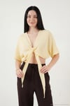 Pamuklu Comfort Fit Bağlamalı Yarasa Kol Kadın Bolero 5866354 SARI
