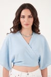 Pamuklu Comfort Fit Bağlamalı Yarasa Kol Kadın Bolero 5866354 MAVİ