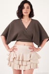 Pamuklu Comfort Fit Bağlamalı Yarasa Kol Kadın Bolero 5866354 KAHVE