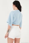 Pamuklu Comfort Fit Bağlamalı Yarasa Kol Kadın Bolero 5866354 MAVİ