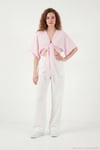 Pamuklu Comfort Fit Bağlamalı Yarasa Kol Kadın Bolero 5866354 PEMBE