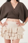 Pamuklu Comfort Fit Bağlamalı Yarasa Kol Kadın Bolero 5866354 KAHVE
