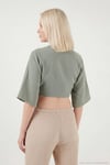 Pamuklu Comfort Fit Bağlamalı Yarasa Kol Kadın Bolero 5866354 Olive