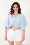Pamuklu Comfort Fit Bağlamalı Yarasa Kol Kadın Bolero 5866354 MAVİ