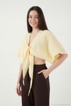 Pamuklu Comfort Fit Bağlamalı Yarasa Kol Kadın Bolero 5866354 SARI