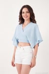 Pamuklu Comfort Fit Bağlamalı Yarasa Kol Kadın Bolero 5866354 MAVİ