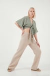 Pamuklu Comfort Fit Bağlamalı Yarasa Kol Kadın Bolero 5866354 Olive