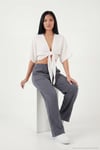 Pamuklu Comfort Fit Bağlamalı Yarasa Kol Kadın Bolero 5866354 EKRU