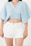 Pamuklu Comfort Fit Bağlamalı Yarasa Kol Kadın Bolero 5866354 MAVİ