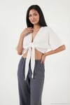 Pamuklu Comfort Fit Bağlamalı Yarasa Kol Kadın Bolero 5866354 EKRU