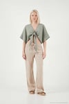 Pamuklu Comfort Fit Bağlamalı Yarasa Kol Kadın Bolero 5866354 Olive