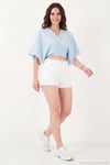 Pamuklu Comfort Fit Bağlamalı Yarasa Kol Kadın Bolero 5866354 MAVİ