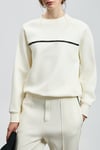 Pamuklu Comfort Fit Bisiklet Yaka Şerit Detaylı Kadın Sweat 122030019 KIRIK BEYAZ
